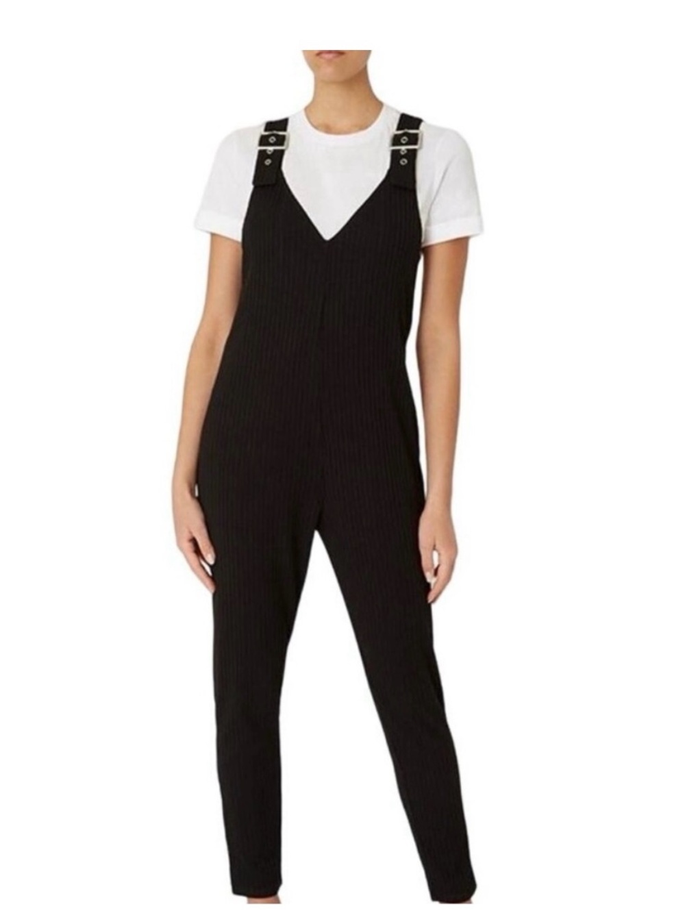 Weworewhat Black Moto Ribbed Jumpsuit